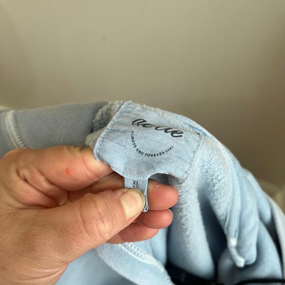 Aerie Light Blue Oversized Hoodie Ribbed Cuffs Cozy Pullover Sweatshirt XL - Picture 6 of 7